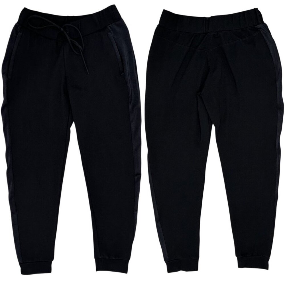 Live The Process Satin Tuxedo Stripe Ponte Jogger Luxury Loungewear Pant Black